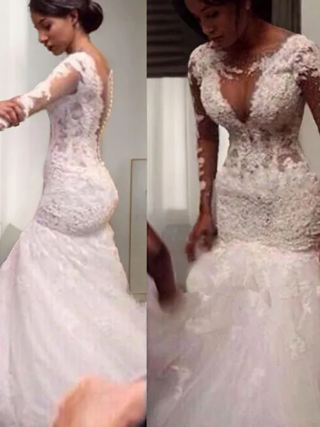 Trumpet/Mermaid V-Neck Long...