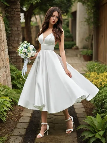 A-line V-Neck Sleeveless...