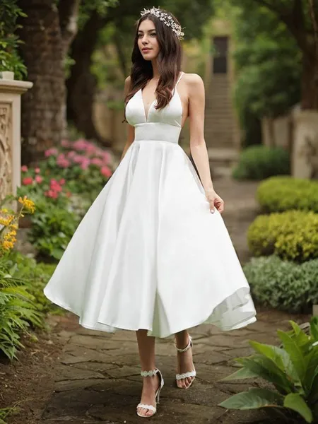 A-line V-Neck Sleeveless...