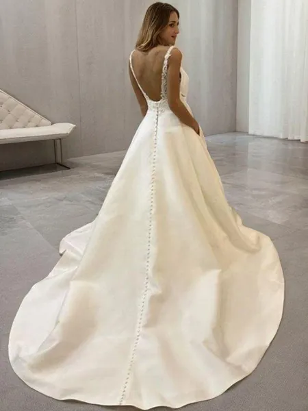 A-line Elegant V-Neck...