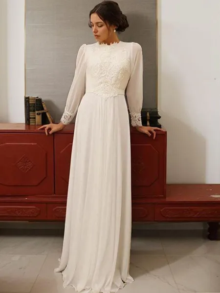 A-line Jewel Long Sleeves...