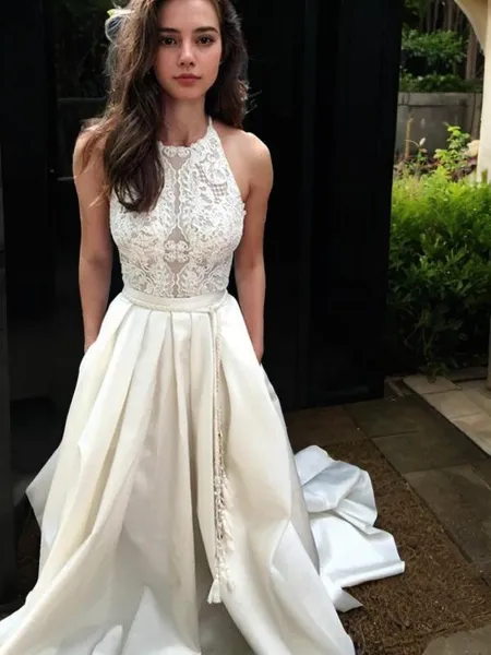 A-line Halter Sleeveless...