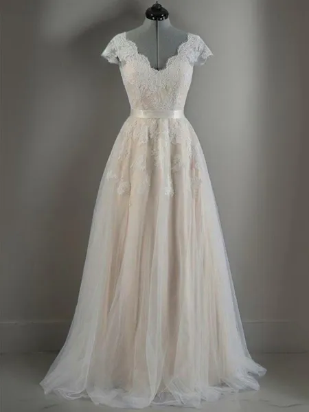 A-line V-Neck Sleeveless...