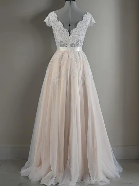 A-line V-Neck Sleeveless...