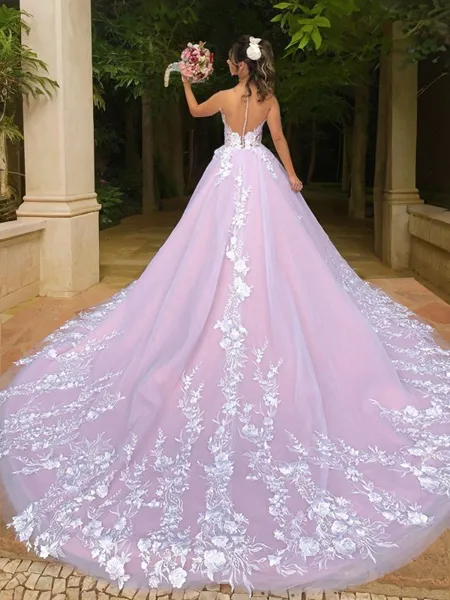 Ball-Gown V-Neck Sleeveless...