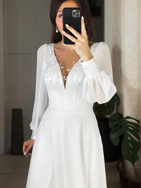 A-line V-Neck Charming Long...