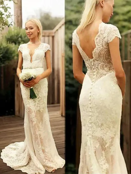 Sheath/Column V-Neck Short...