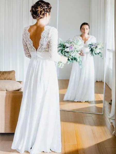 A-line V-Neck Long Sleeves...