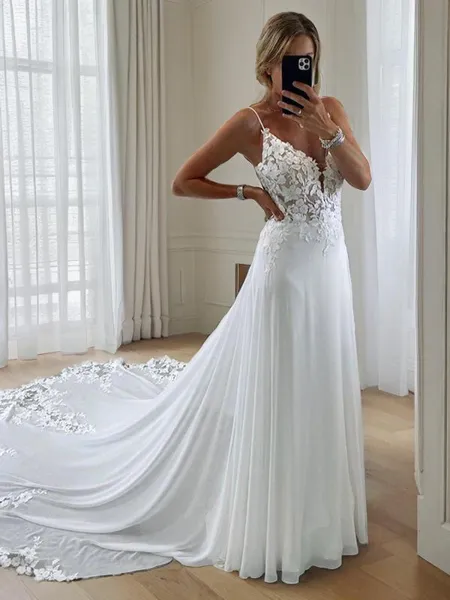 A-line V-Neck Sleeveless...