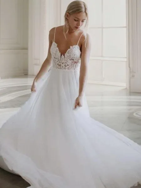 A-line V-Neck Sleeveless...