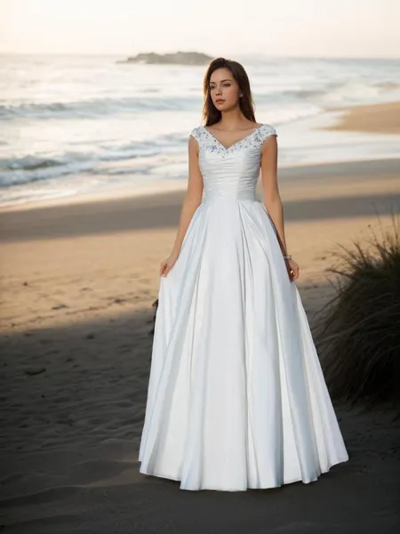 A-line V-Neck Sleeveless...