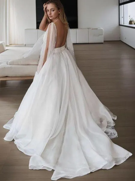 A-line V-Neck Sleeveless...