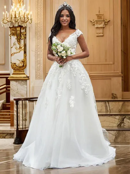 A-line V-Neck Sleeveless...