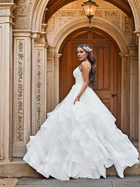 A-line V-Neck Sleeveless...