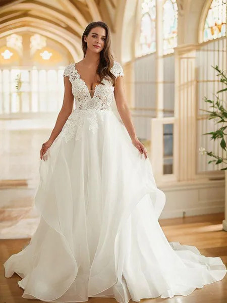 A-line V-Neck Simple Short...