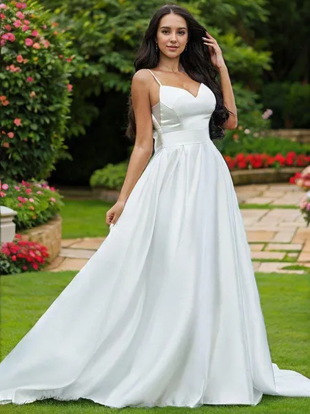 A-line V-Neck Sleeveless...