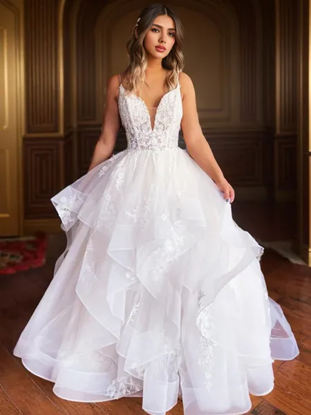 A-line V-Neck Tulle...