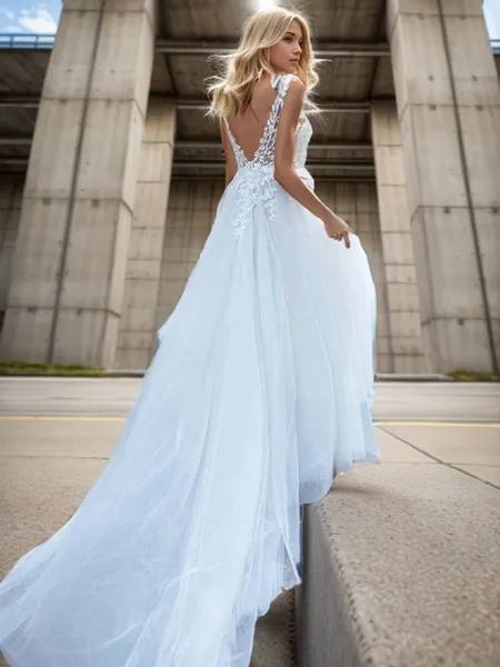 Exquisite A-line V-neck...