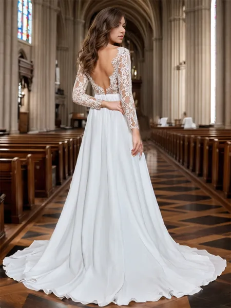 Exquisite A-line Scoop Long...