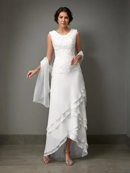 A-line Scoop Sleeveless Regal Ankle-Length Chiffon Mother of the Bride Dress With Lace