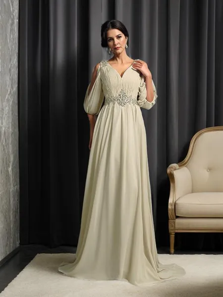 A-line V-Neck 1/2 Sleeves...