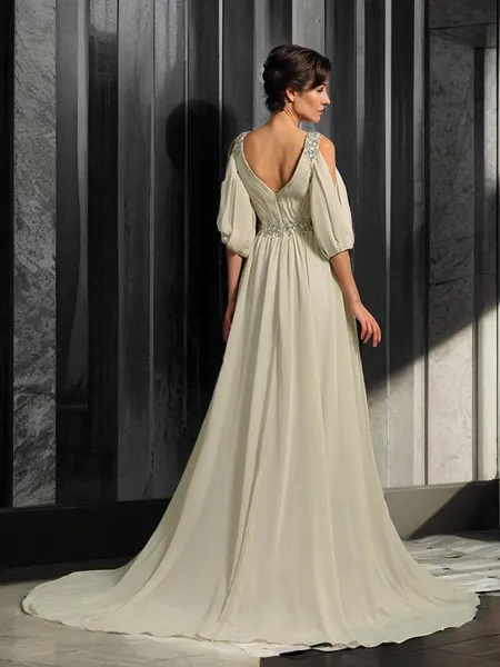 A-line V-Neck 1/2 Sleeves...