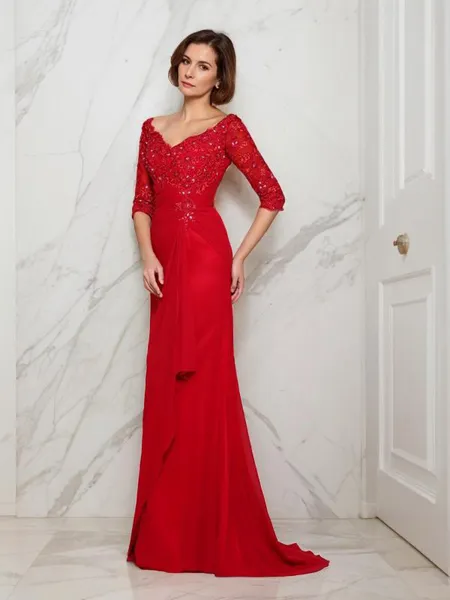 A-line V-Neck 1/2 Sleeves...