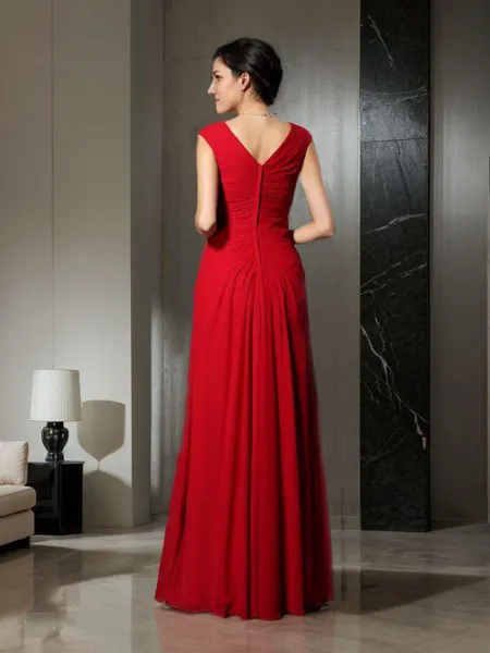 A-line V-Neck Sleeveless...