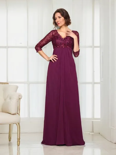 A-line V-Neck 3/4 Sleeves...