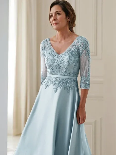 A-line V-Neck 3/4 Sleeves...