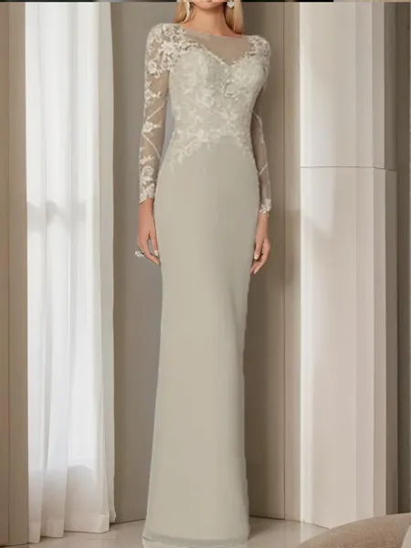 Sheath/Column Scoop Long Sleeves Floor-Length Graceful Chiffon Mother of the Bride Dress