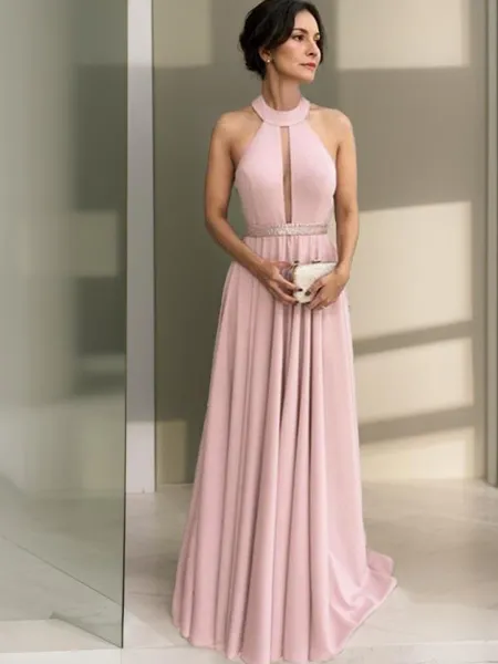 A-line Halter Sleeveless...