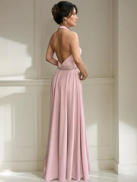 A-line Halter Sleeveless...