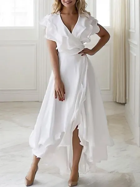 A-line V-Neck Sleeveless Asymmetrical Flattering Chiffon Mother of the Bride Dress