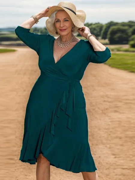 Classy V-neck A-line 3/4...