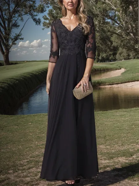 Refined A-line V-neck 3/4...