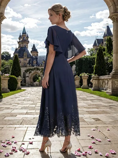 A-line Unique V-neck Short...