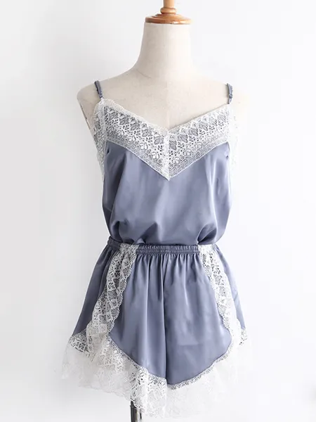 Lovely Silk like Satin With Lace Pajamas