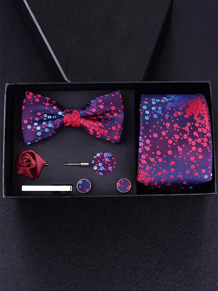 Floral Polyester Tie Bow Tie Pocket Square Tie Clip Cufflinks Corsage