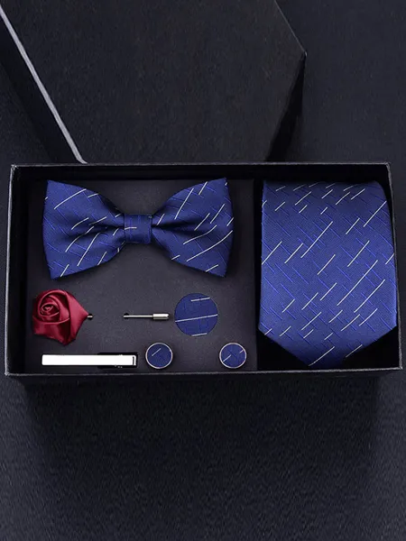 Classic Polyester Tie Bow Tie Pocket Square Tie Clip Cufflinks Corsage