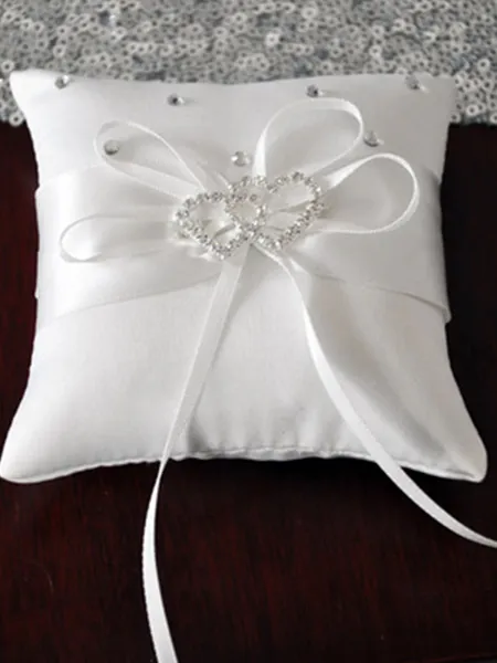 Delicate Ring Pillow In Satin With Rhinestone