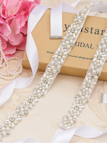 Fancy Cloth Sashes With Rhinestones/Imitation Pearls