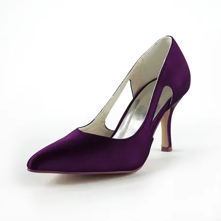 Women's Satin Stiletto Heel Closed Toe Pumps Grape Wedding Shoes