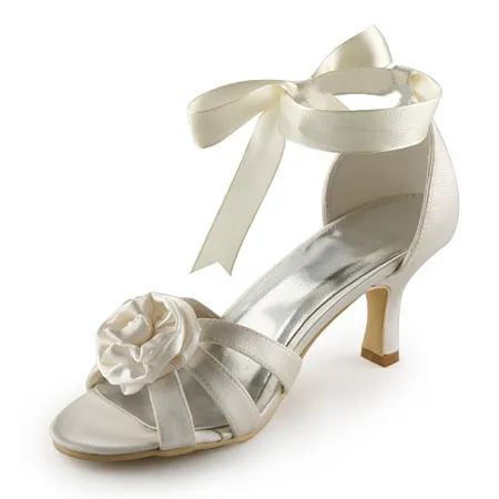 Women's Satin Stiletto Heel Sandals Ivory Wedding Shoes With Satin Flower