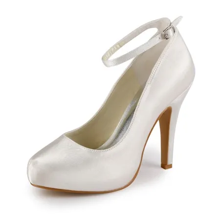 Women's Satin Stiletto Heel Closed Toe Platform Ivory Wedding Shoes With Buckle