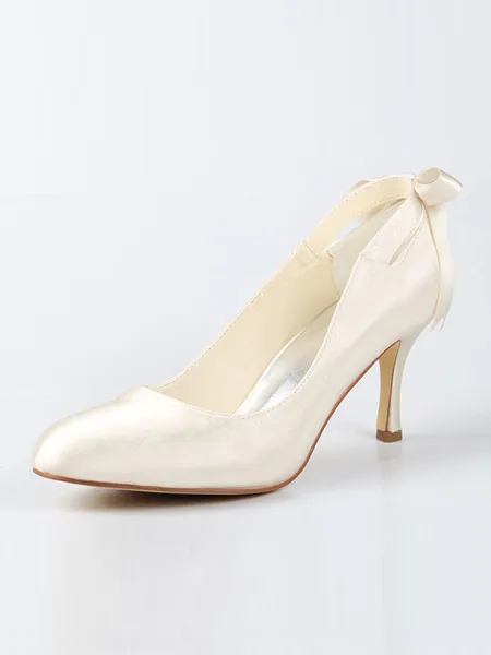 Women's Satin Closed Toe Spool Heel With Bowknot Wedding Shoes