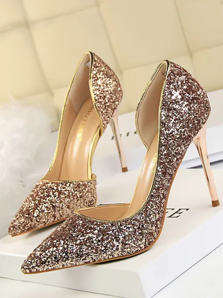 Women's Sparkling Glitter Stiletto Heel Closed Toe High Heels