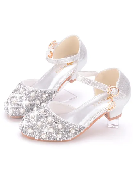 Girl's Artificial Leather With Pearl Closed Toe Low Heel Flower Girl Shoes