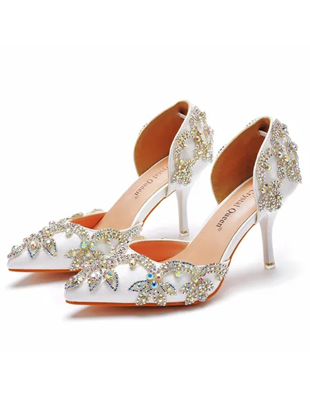 Women's Leatherette With Rhinestone Closed Toe Stiletto Heel Wedding Shoes