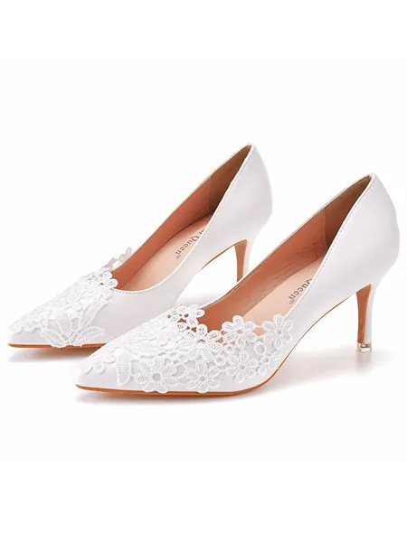 Women's Leatherette With Lace Closed Toe Stiletto Heel Wedding Shoes